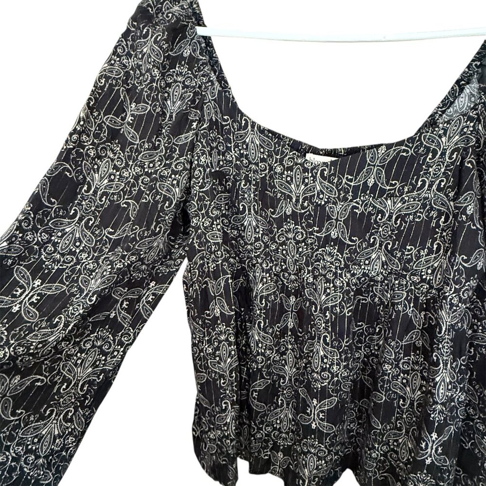 Bloomfield Paisley Smocked Peasant Top L Puff Sleeve Square Neck Boho Milkmaid - Picture 2 of 12